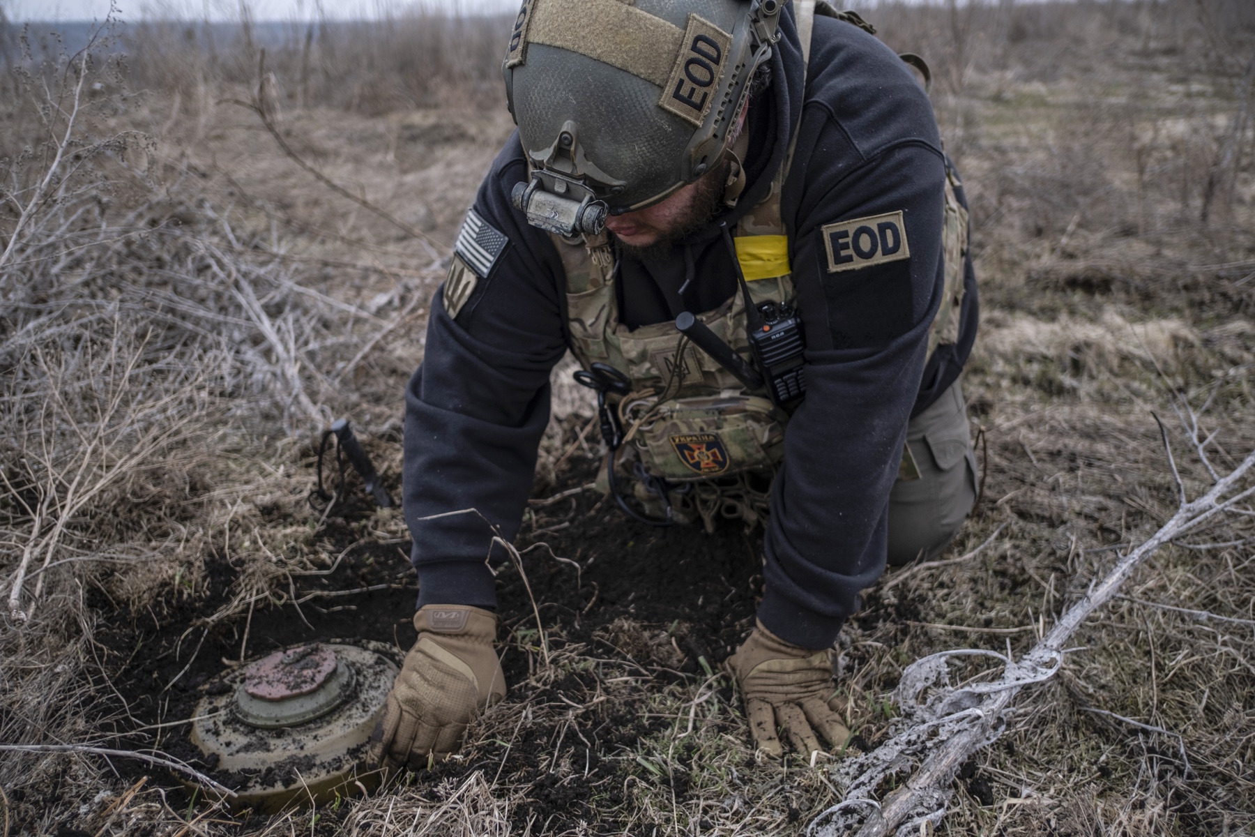 Stu Miller clearing a landmine in Kharkiv Oblast