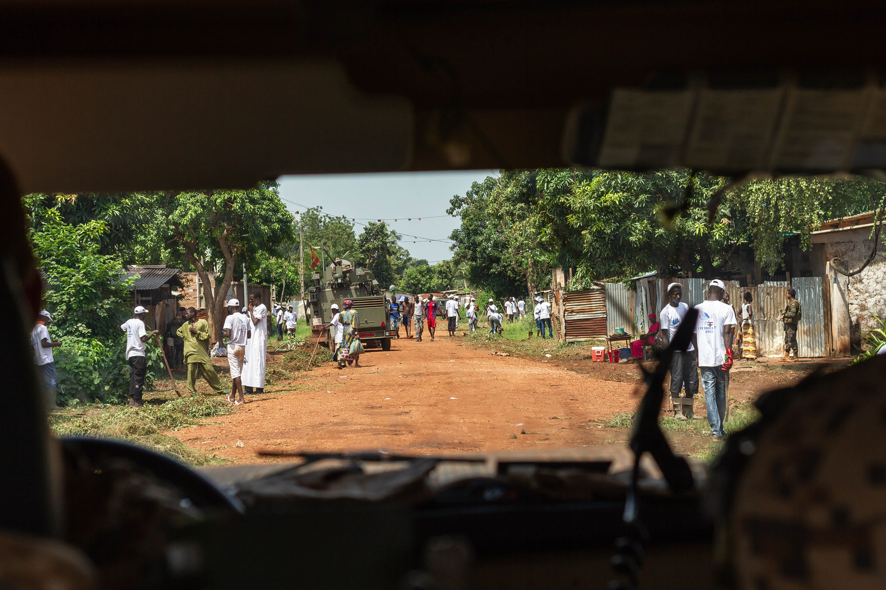 View through a vehicle windshield during a field exercise in a high-risk environment